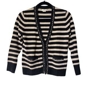 J. Crew Gustoso Classic Black & White Cardigan 100% Cashmere Striped Sweater S